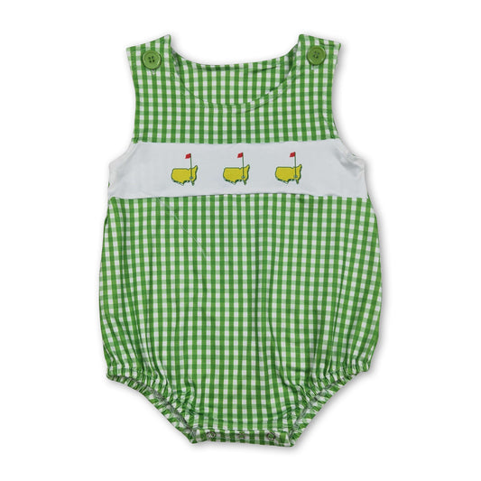 Sleeveless green plaid golf baby boy romper