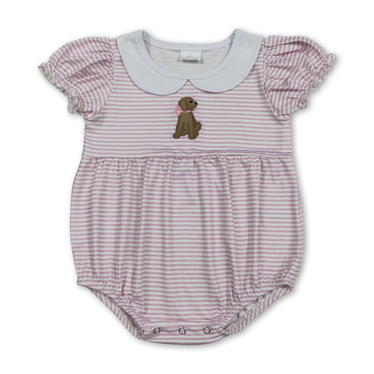 Pink stripe short sleeves dog baby girls romper