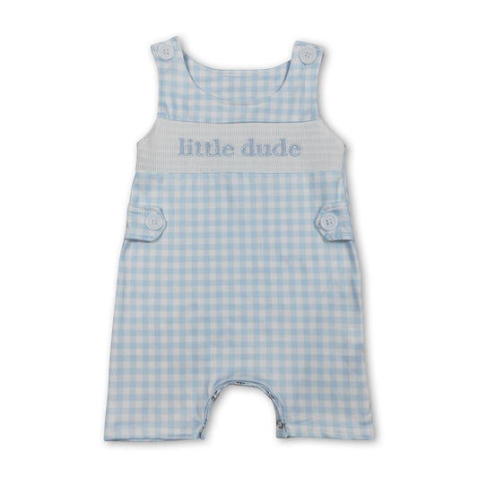 Sleeveless plaid little dude baby boys smocked romper