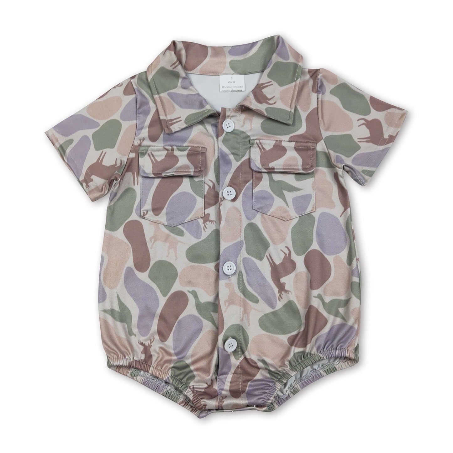 Short sleeves dog duck camo baby boy polo romper