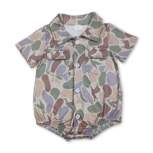 Short sleeves dog duck camo baby boy polo romper