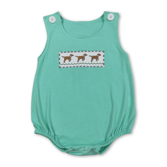 Sleeveless cotton dog embroidery baby boy romper