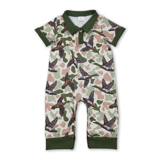 Short sleeves green camo duck baby boy polo romper