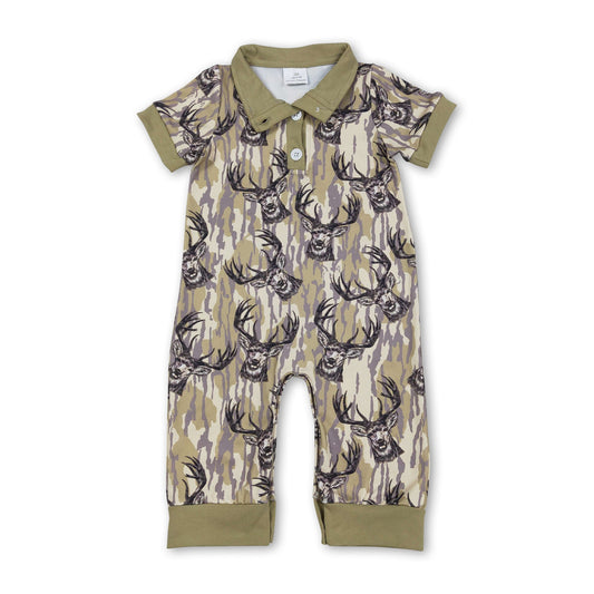 Short sleeves deer camo baby boy hunting romper