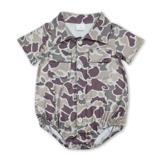 Short sleeves camo pockets baby boy button romper