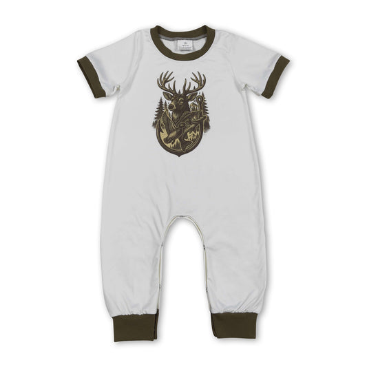 Short sleeves deer fishing baby boy romper