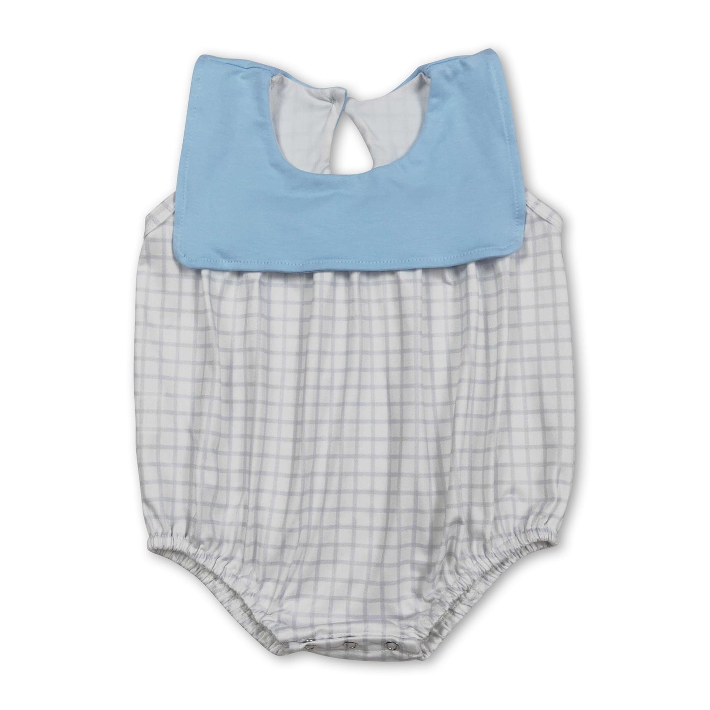 Light blue sleeveless plaid baby boy summer romper