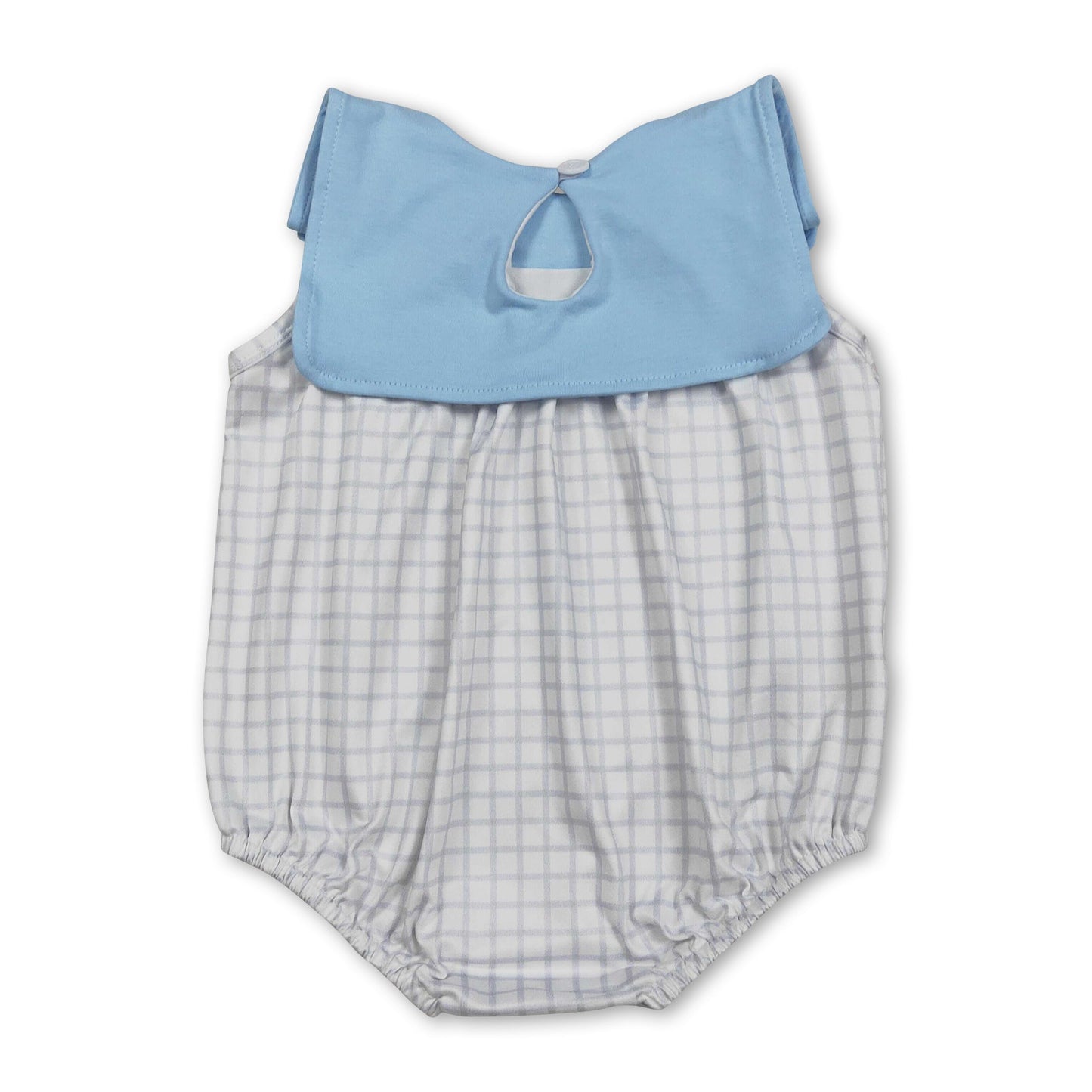 Light blue sleeveless plaid baby boy summer romper