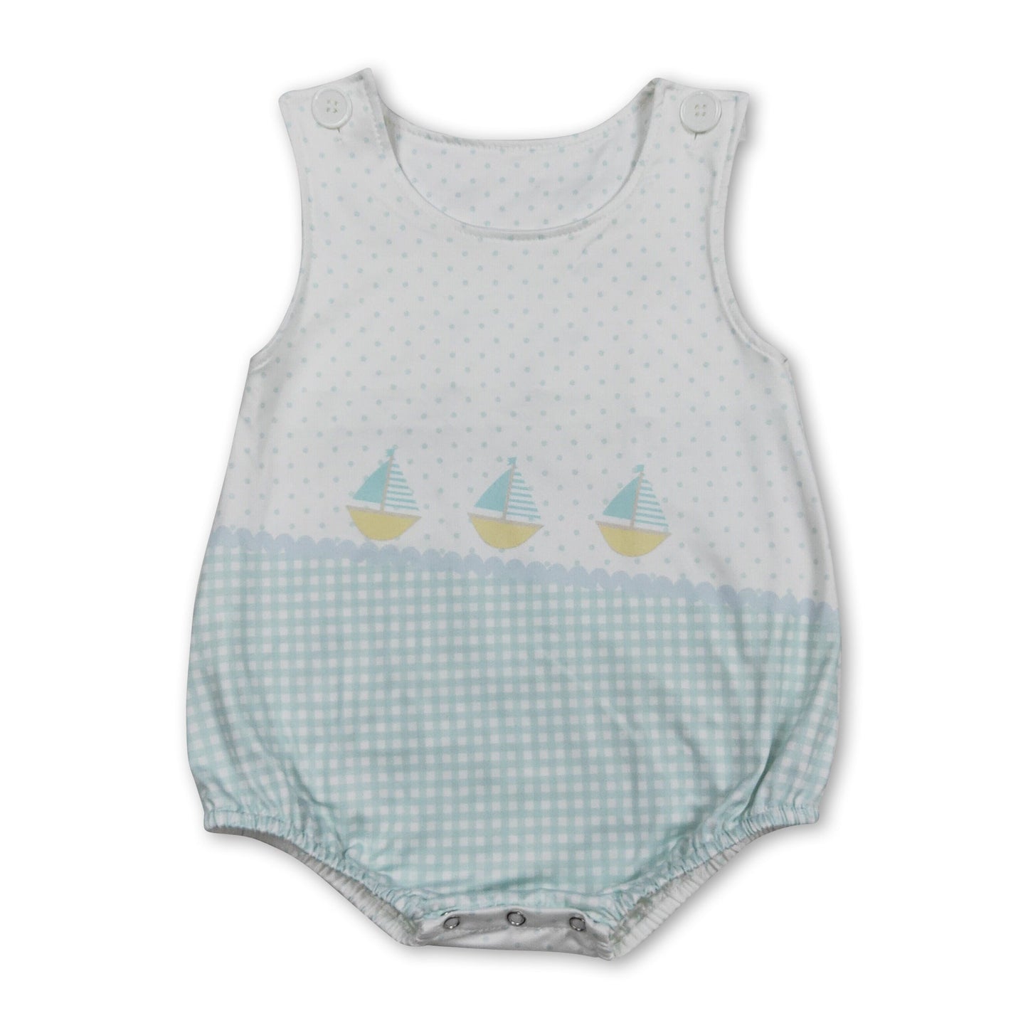 Sleeveless polka dots plaid boats baby boy romper
