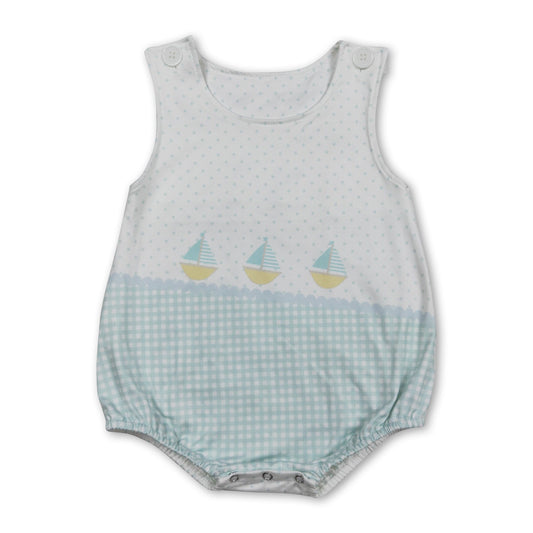 Sleeveless polka dots plaid boats baby boy romper
