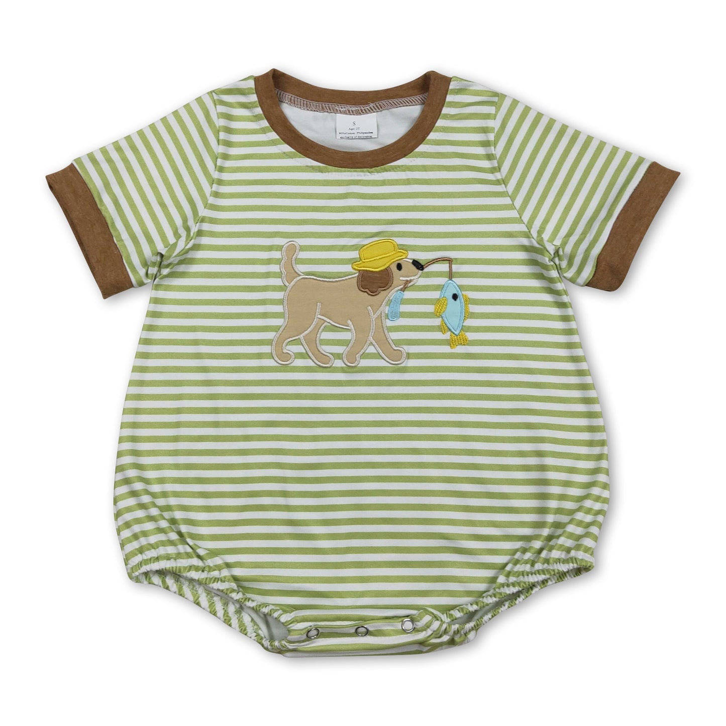 Short sleeves stripe dog fishing embroidery baby boy romper