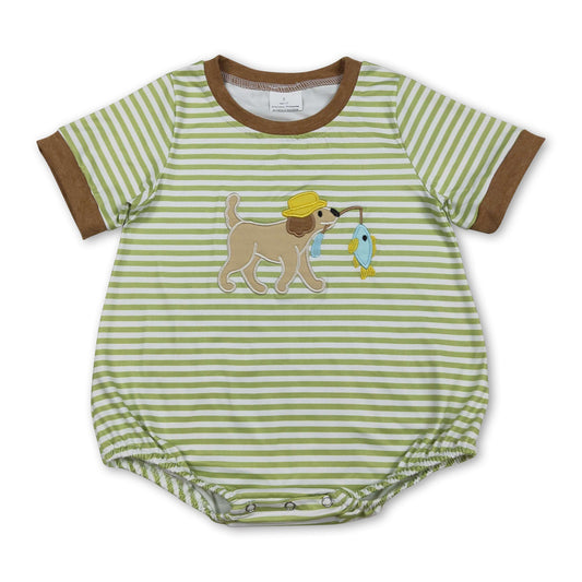 Short sleeves stripe dog fishing embroidery baby boy romper