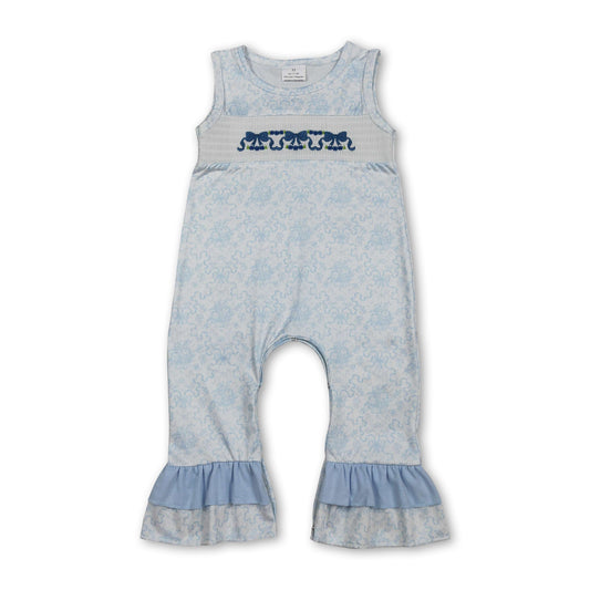 Sleeveless floral bow ruffle baby girls romper