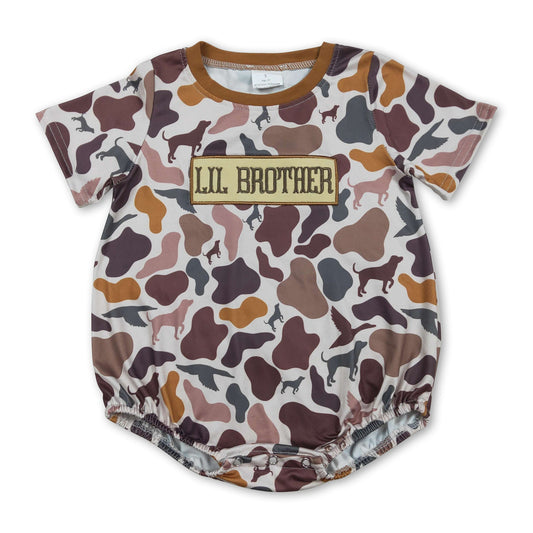 Short sleeves lil brother hunting camo baby boy romper