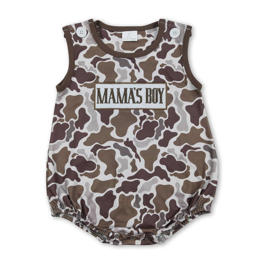 Sleeveless mama's boy embroidery camo romper