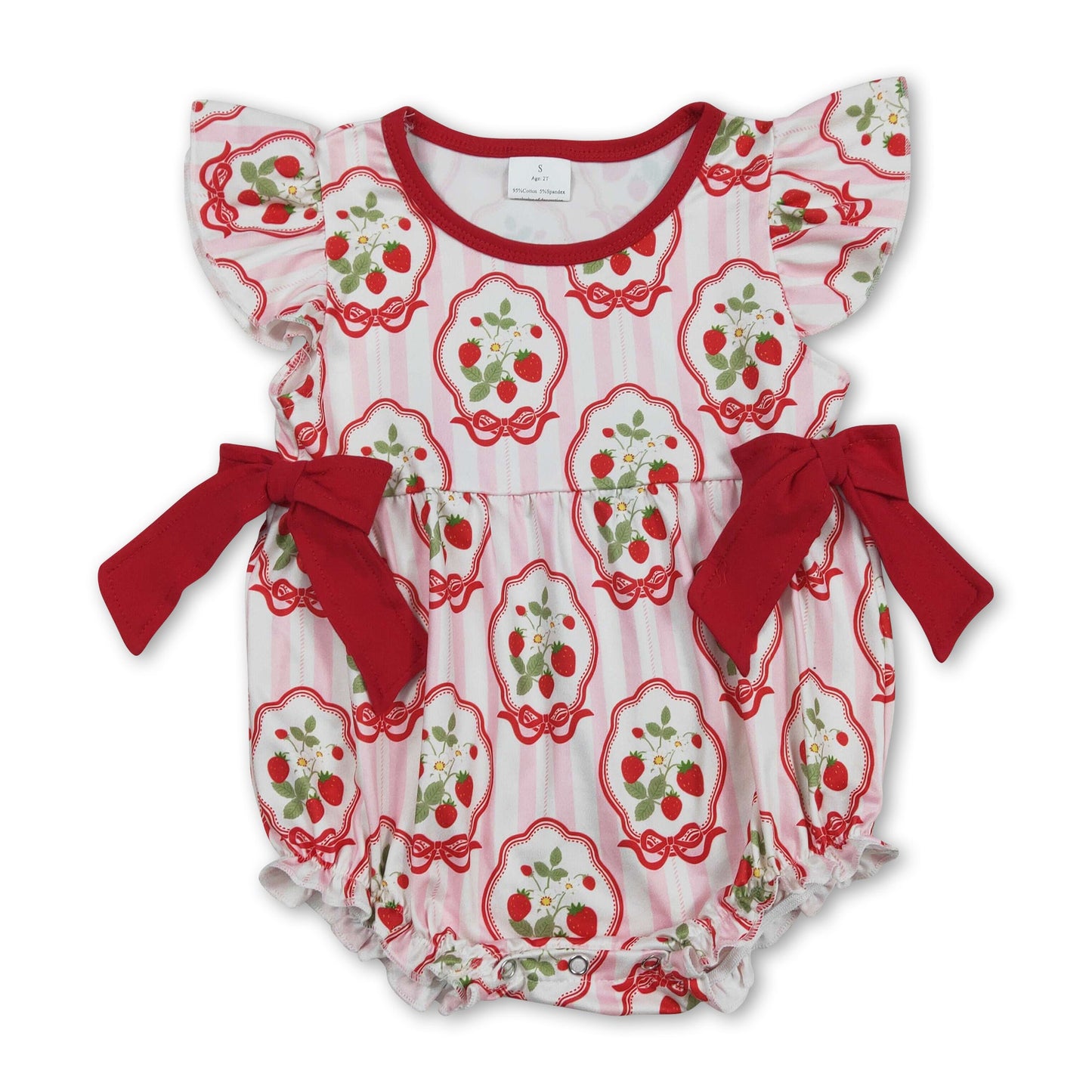 Flutter sleeves stripe strawberry baby girls romper