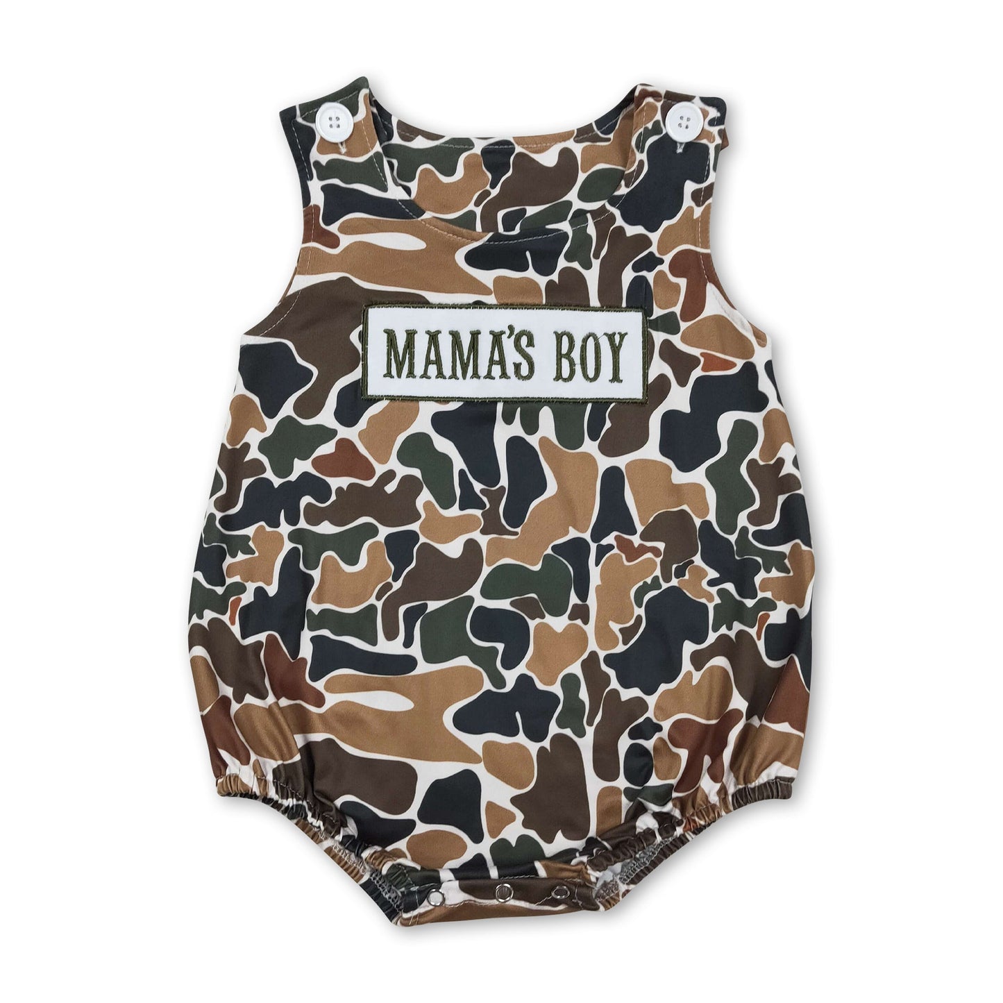 Sleeveless MAMA'S BOY embroidery camo baby romper
