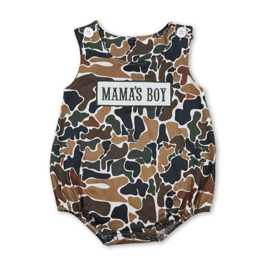 Sleeveless MAMA'S BOY embroidery camo baby romper