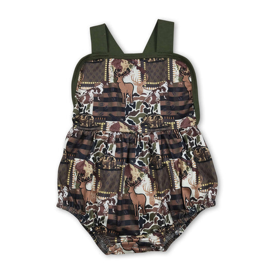 Straps deer stripe camo baby boy summer romper