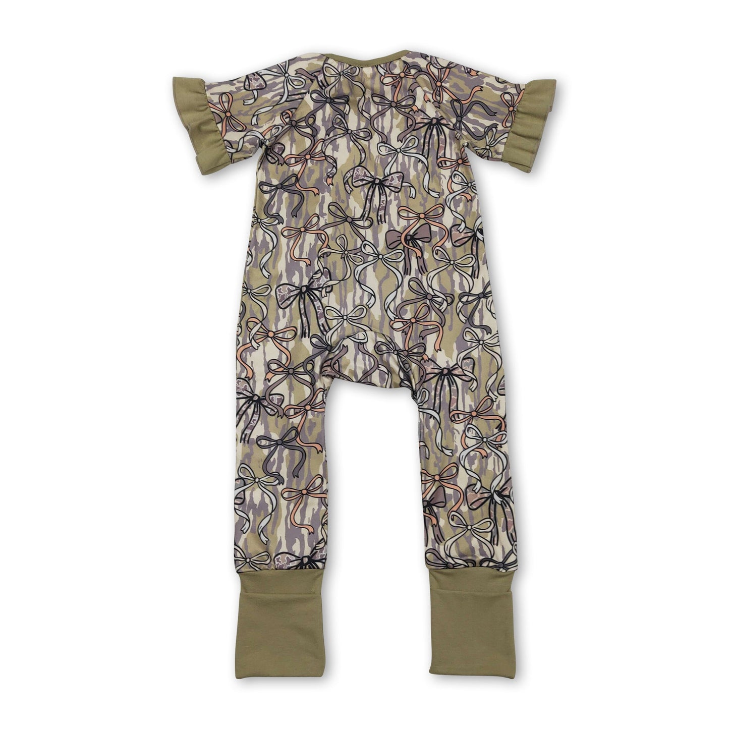 Ruffle short sleeves bow camo baby girls zipper romper