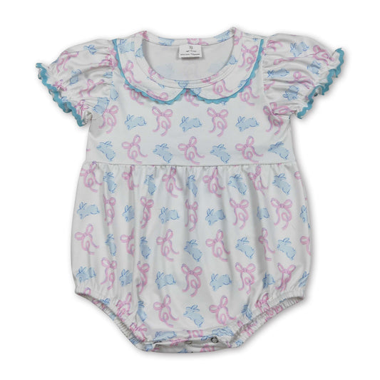 Short sleeves pink bow rabbit baby girls Easter romper