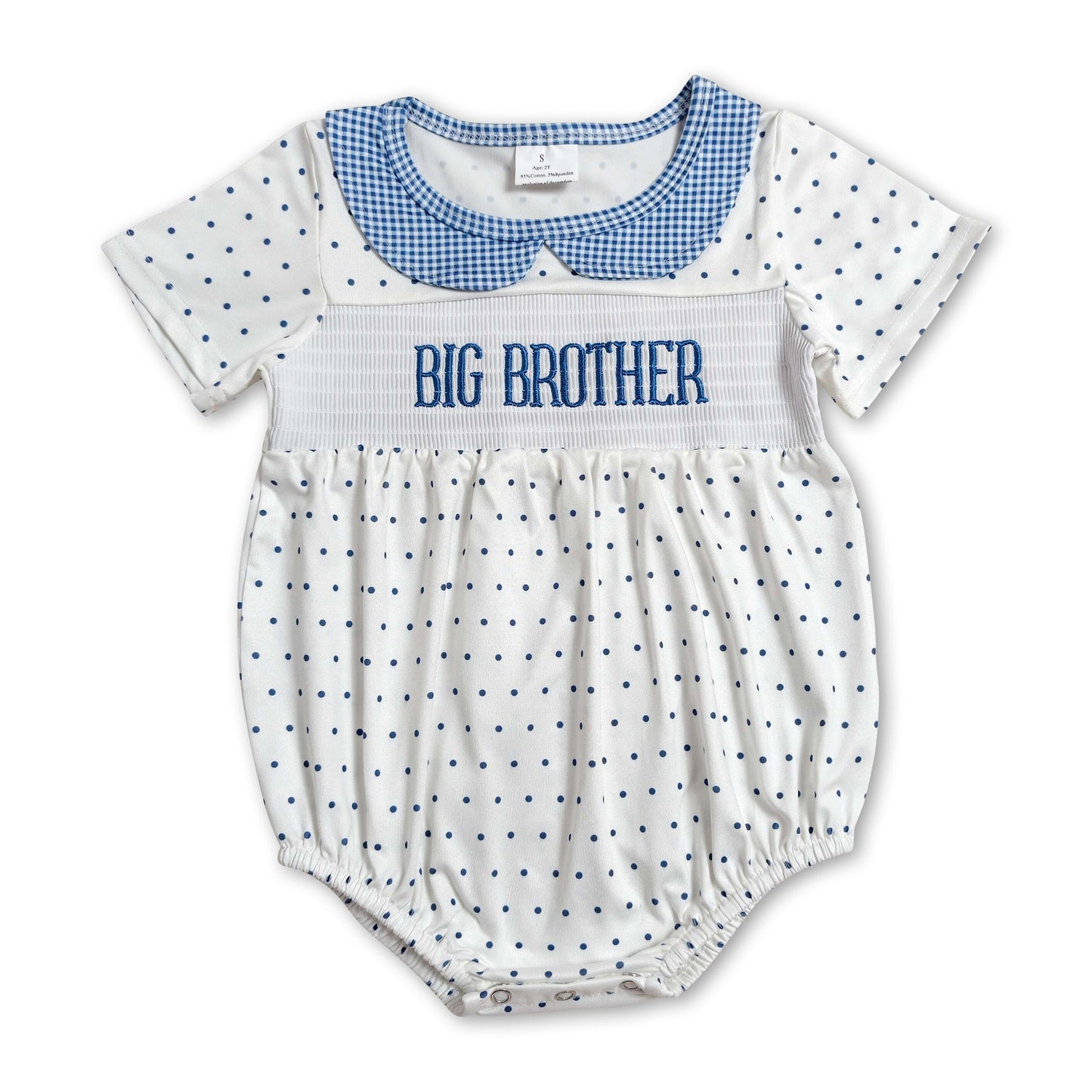 Short sleeves polka dots big brother smocked baby boy romper