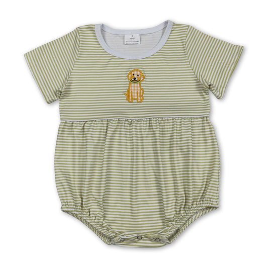 Short sleeves dog embroidery stripe baby boy romper