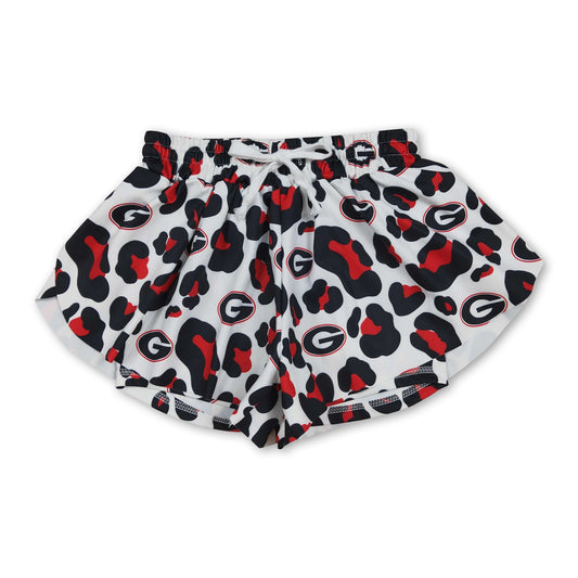 Red leopard G kids girls team active summer YOGA shorts