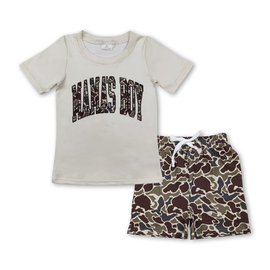 Mama's boy top camo shorts kids clothing set
